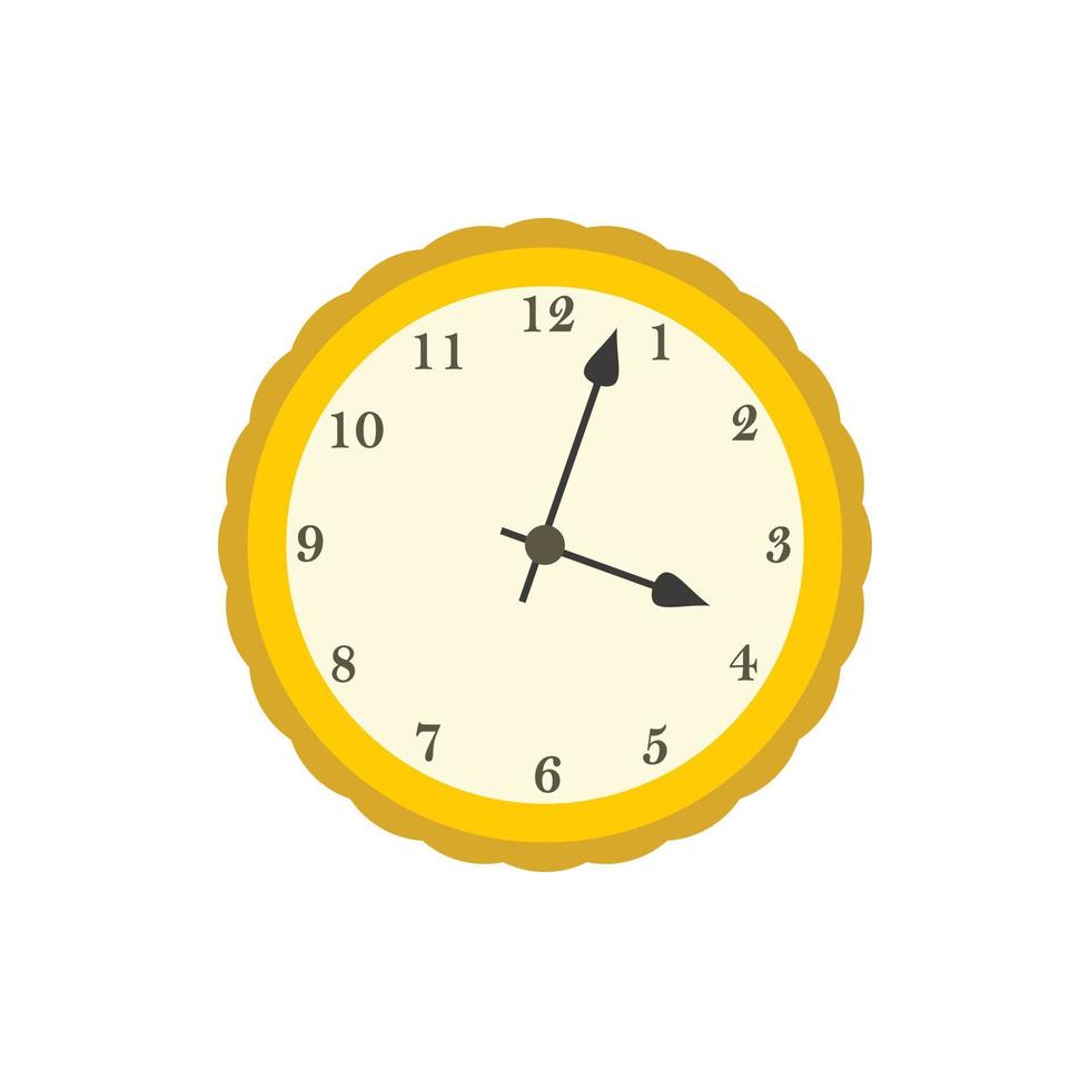 reloj de pared con icono de borde amarillo, estilo plano vector