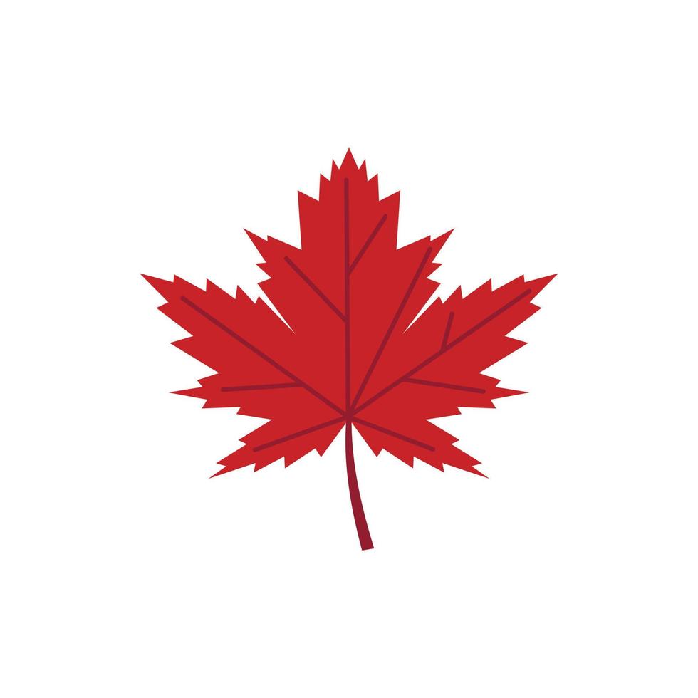 Red autumn leaf icon, flat style vector