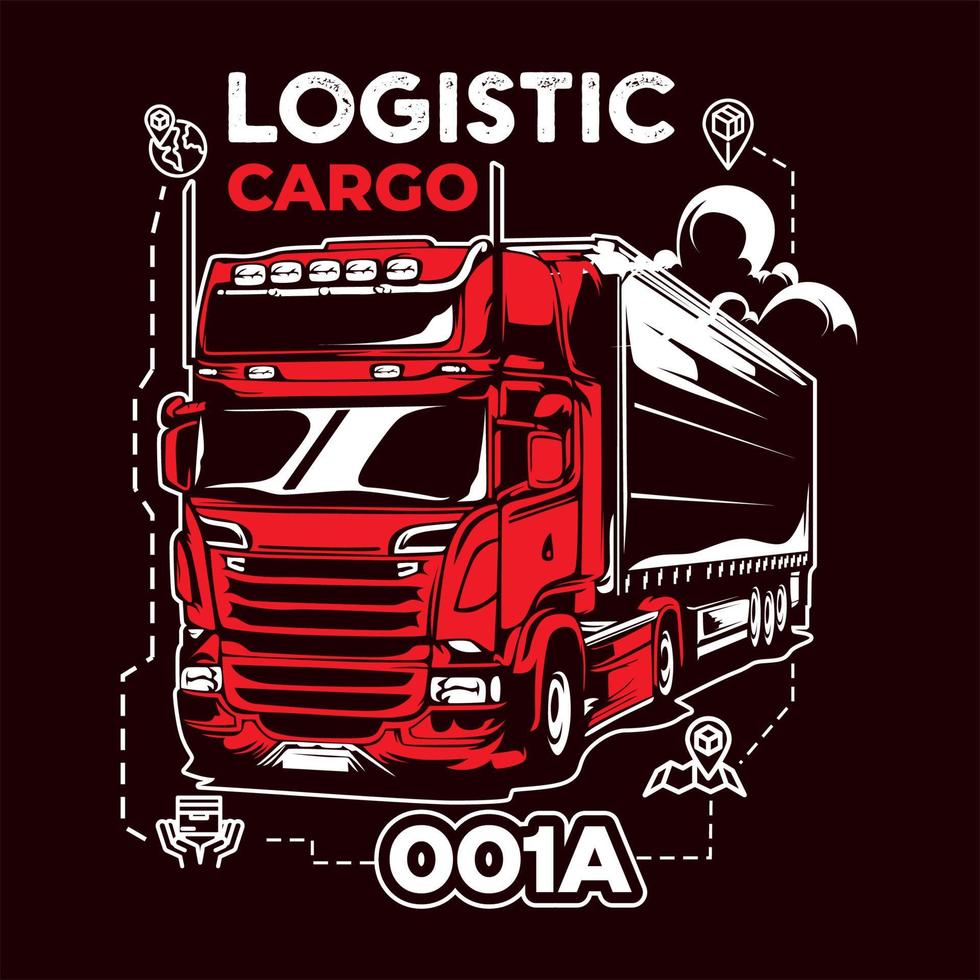 red cargo truck with logistics icon vector