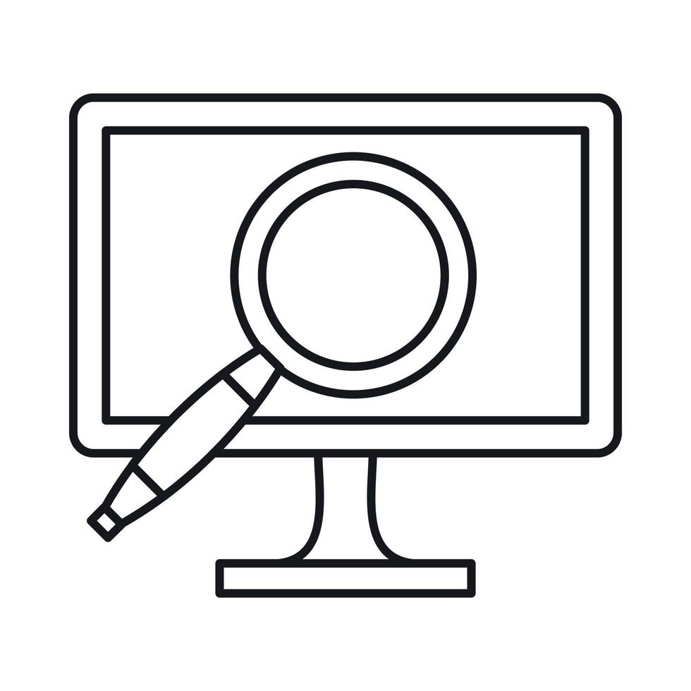 Computer monitor magnifying glass icon vector