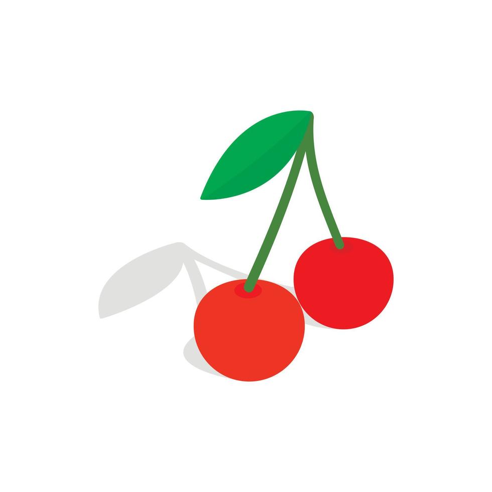 dos cerezas con el icono de la hoja estilo isométrico 3d vector