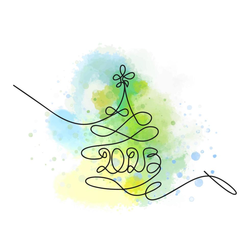 esquema del árbol de navidad 2023, ilustración de una línea, en una acuarela vector