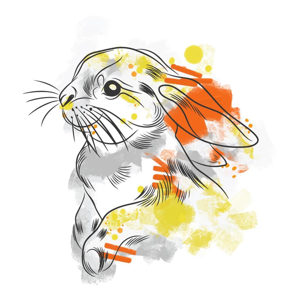 Beautiful illustration of a graphic rabbit on canvas with strokes vector