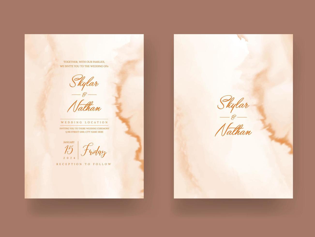 Terracotta Watercolor Wedding Invitation Card Template vector