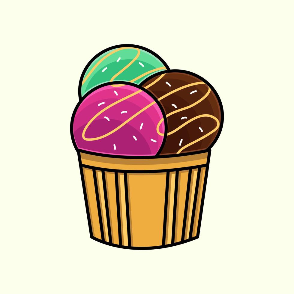 delicious ice cream cup with different flavor vector illustration. flat icon.
