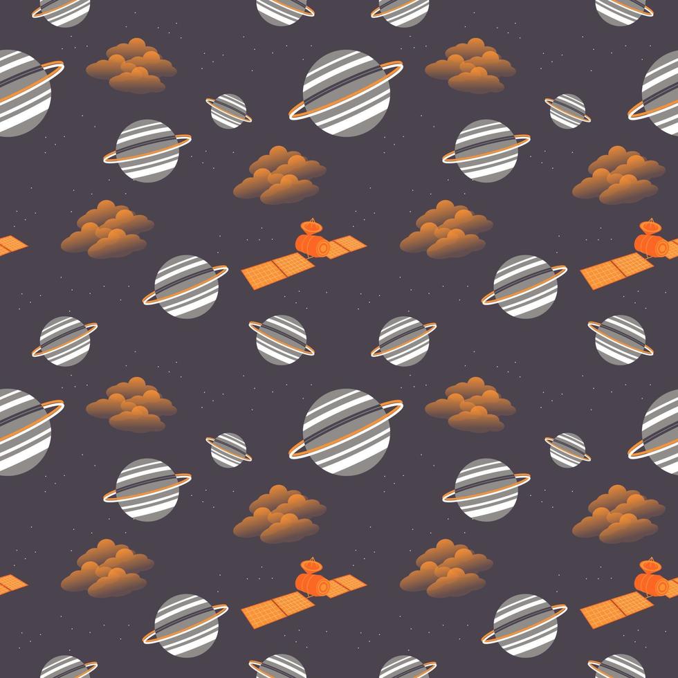 Space elements seamless pattern. space background vector illustration. seamless pattern with planet, cloud, satellite elements for scrapbook, wrapping paper, wallpaper.