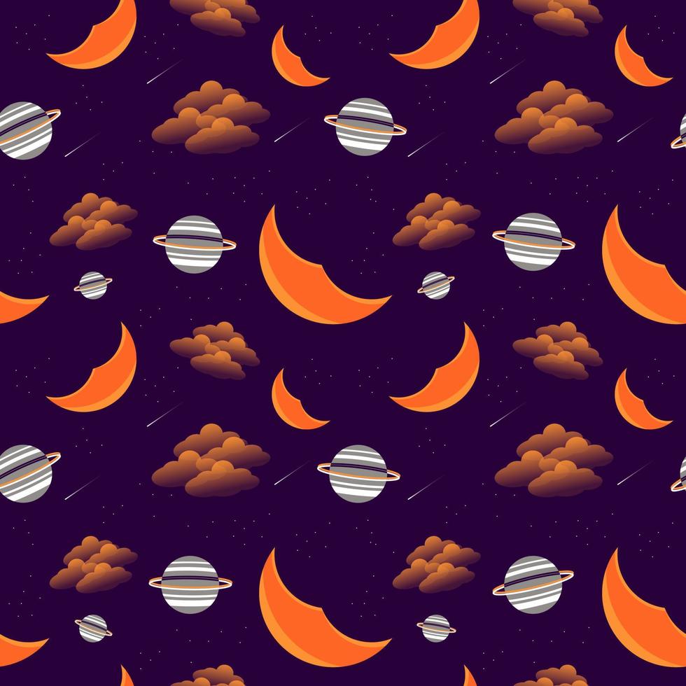 Space elements seamless pattern. space background vector illustration. seamless pattern with planet, half moon and cloud elements for scrapbook, wrapping paper, wallpaper.