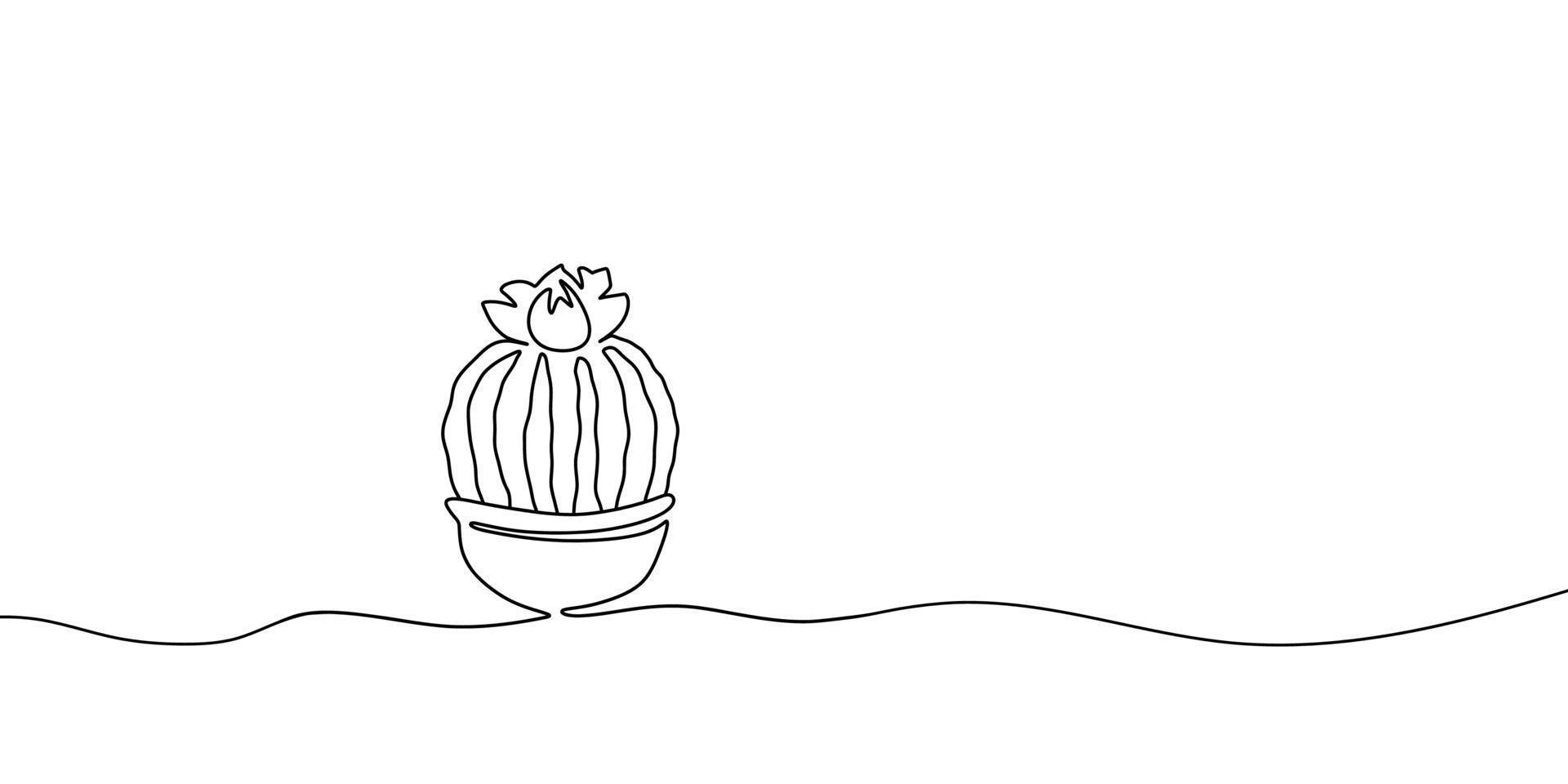 Continuous line drawing round cactus in pot vector