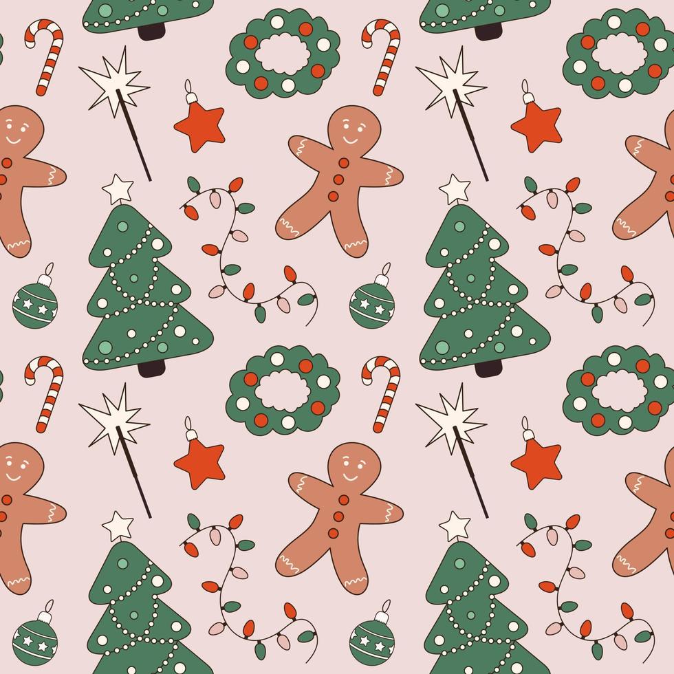 Seamless christmas pattern retro style vector