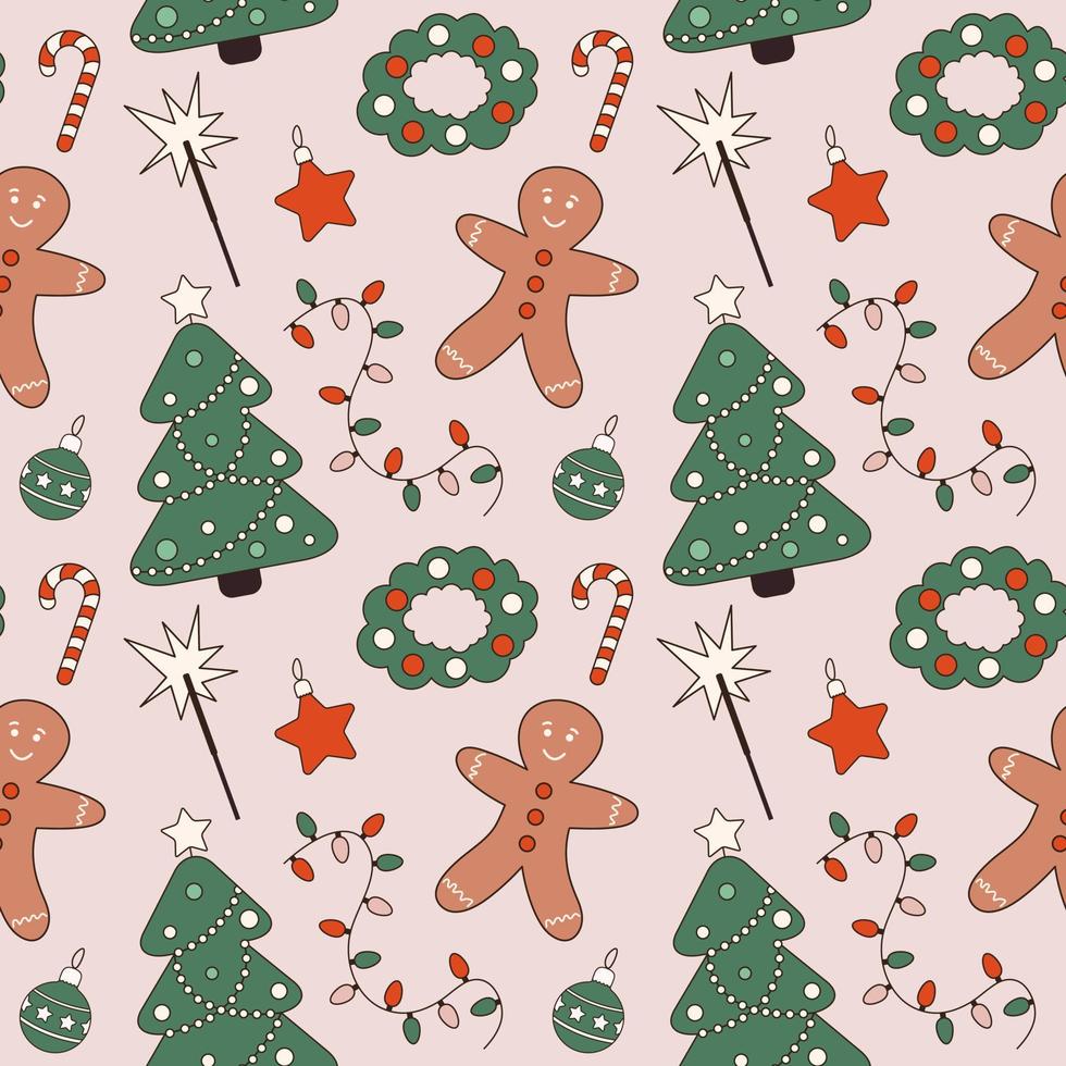 Seamless christmas pattern retro style vector