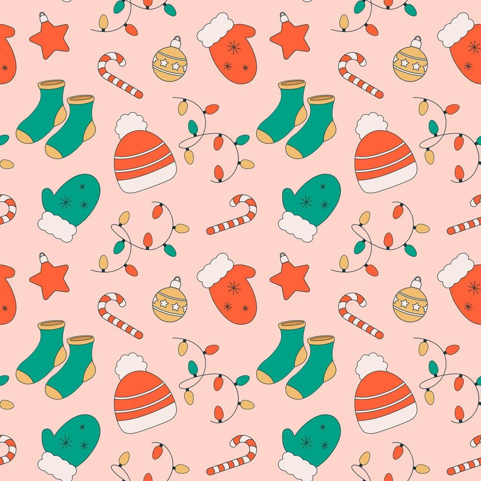Seamless retro groovy christmas pattern vector