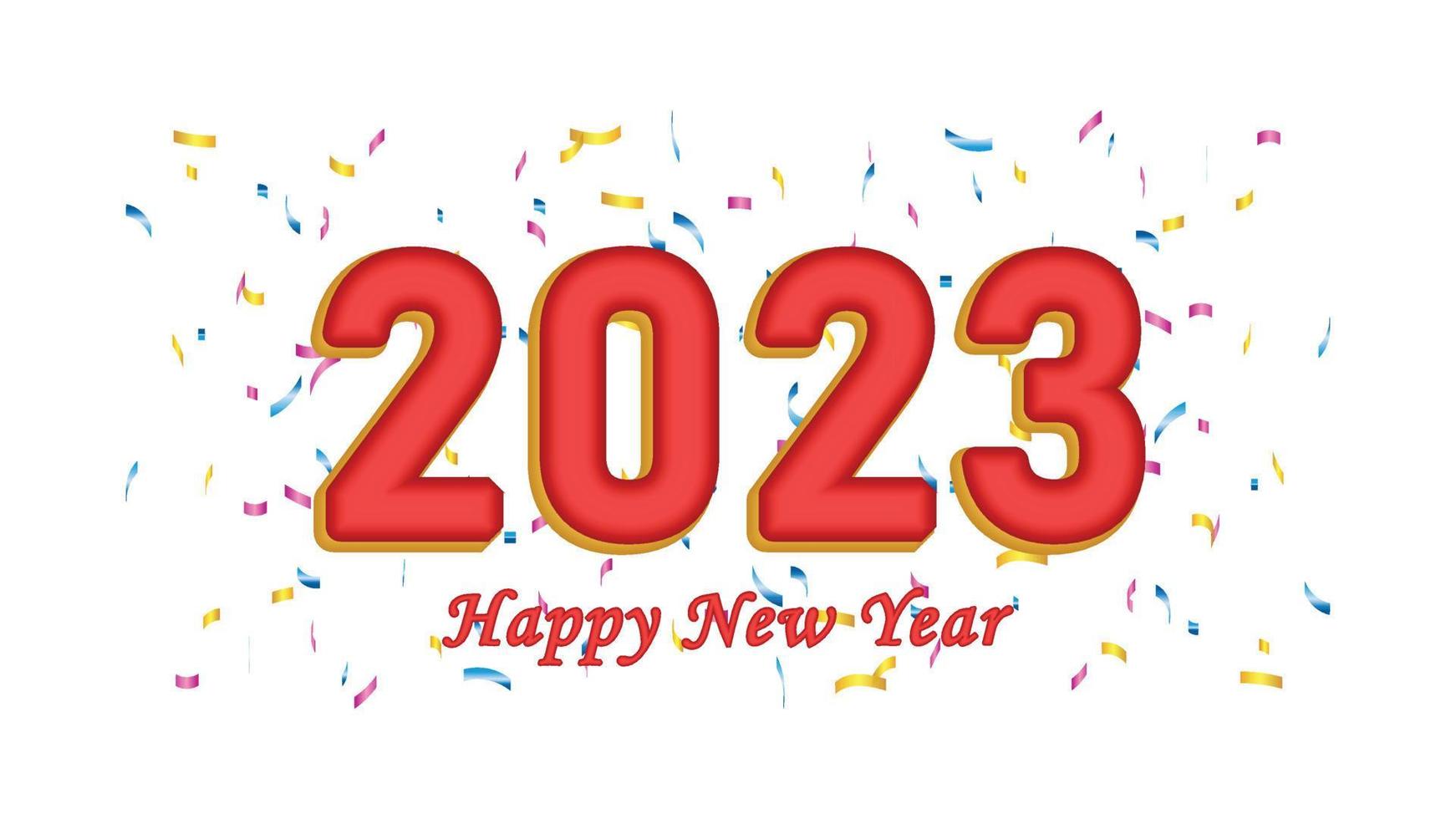 Tarjeta de felicitación de feliz año nuevo 2023 con fondo colorido de fuegos artificiales vector