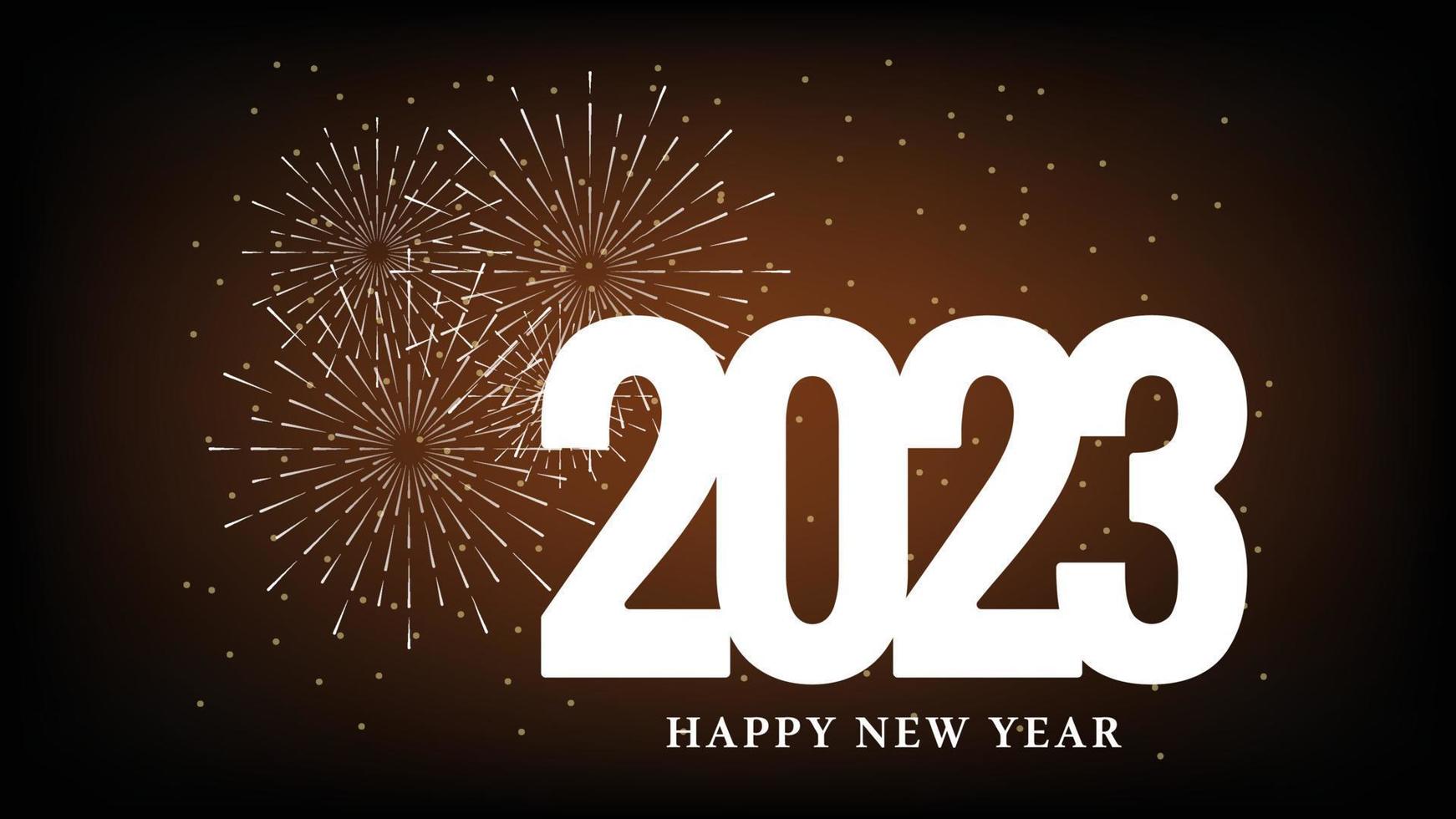 Tarjeta de felicitación de feliz año nuevo 2023 con fondo colorido de fuegos artificiales vector