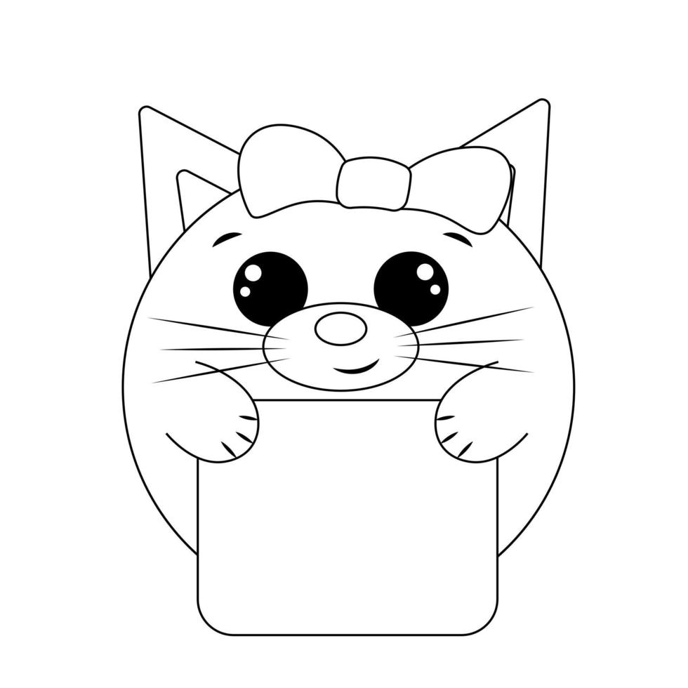Cute Cat with poster without text in black and white for congratulation vector