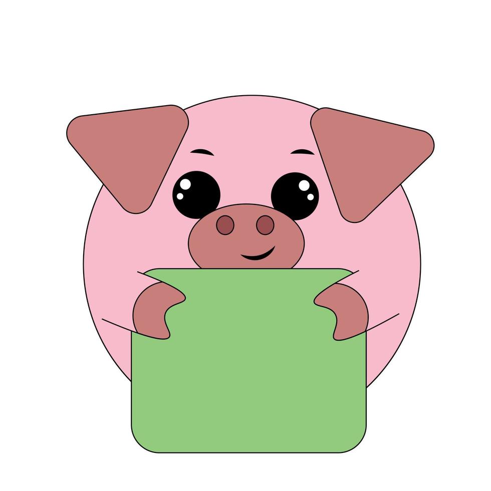 Cute Pig with poster without text in color for congratulation vector