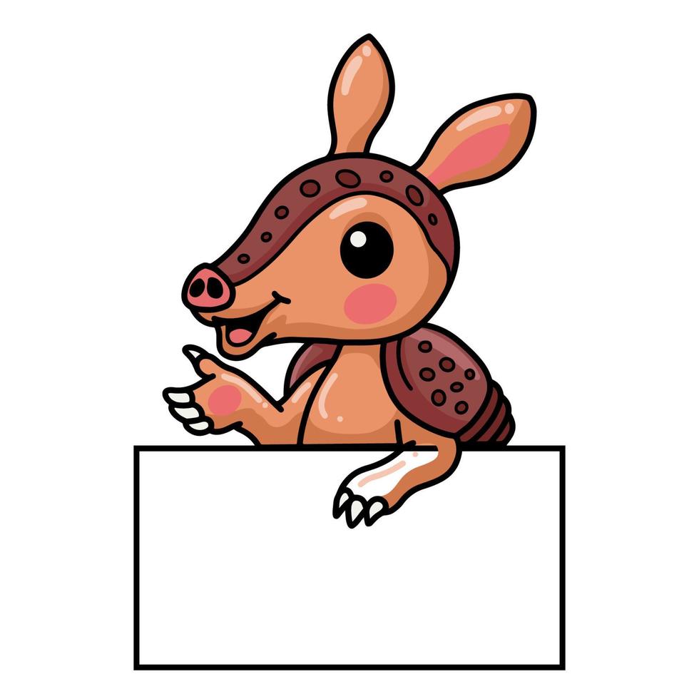 Cute little armadillo cartoon with blank sign vector