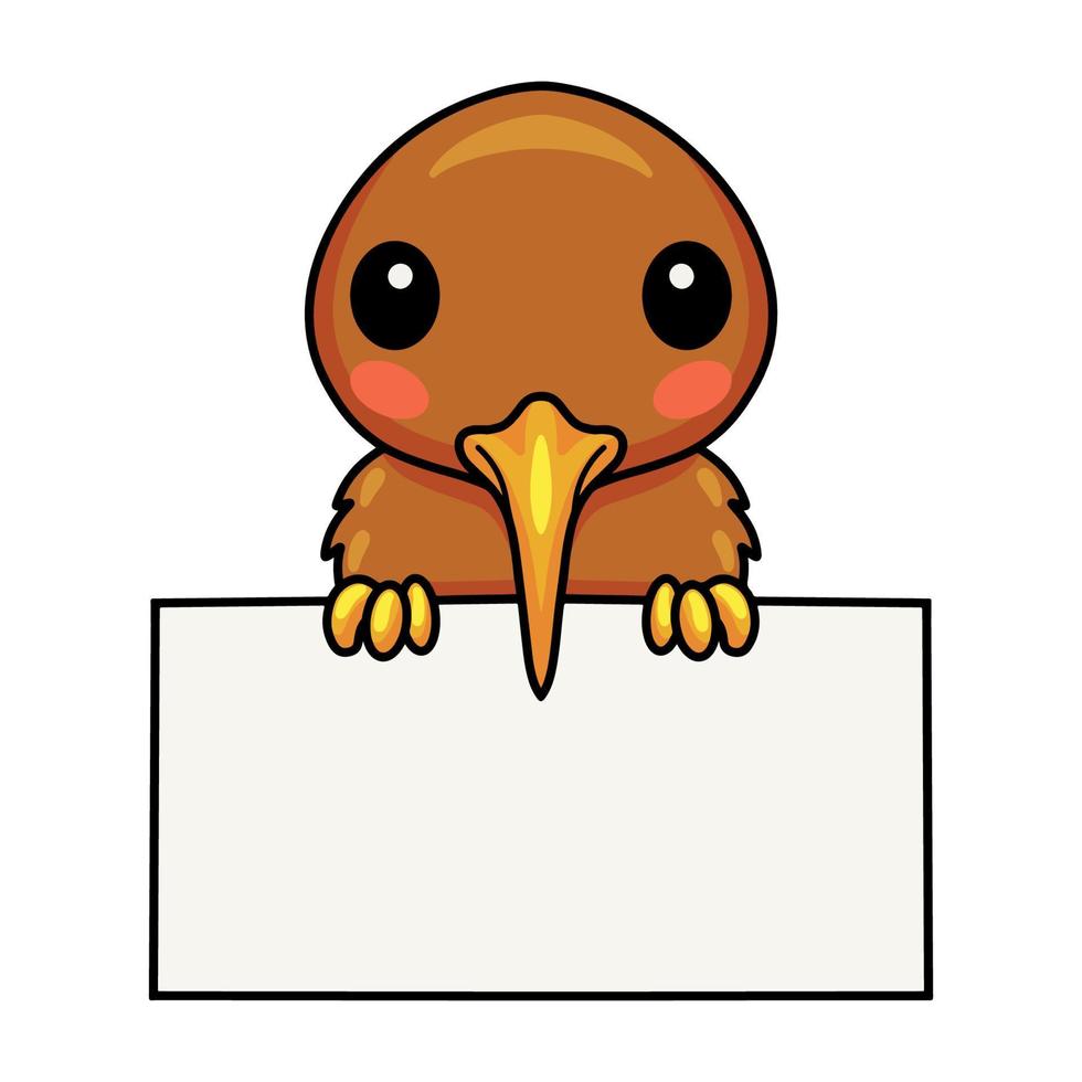 lindo, pequeño, kiwi, pájaro, caricatura, con, muestra en blanco vector