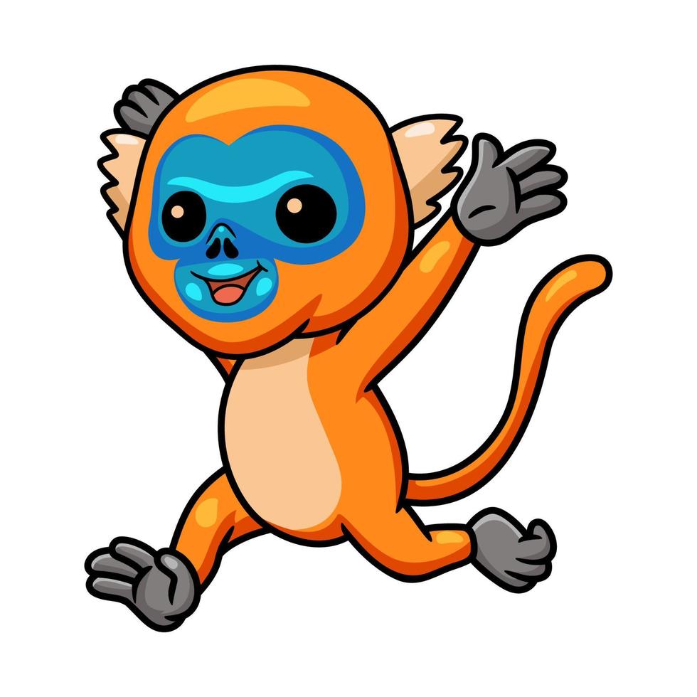 Cute little golden monkey cartoon running vector