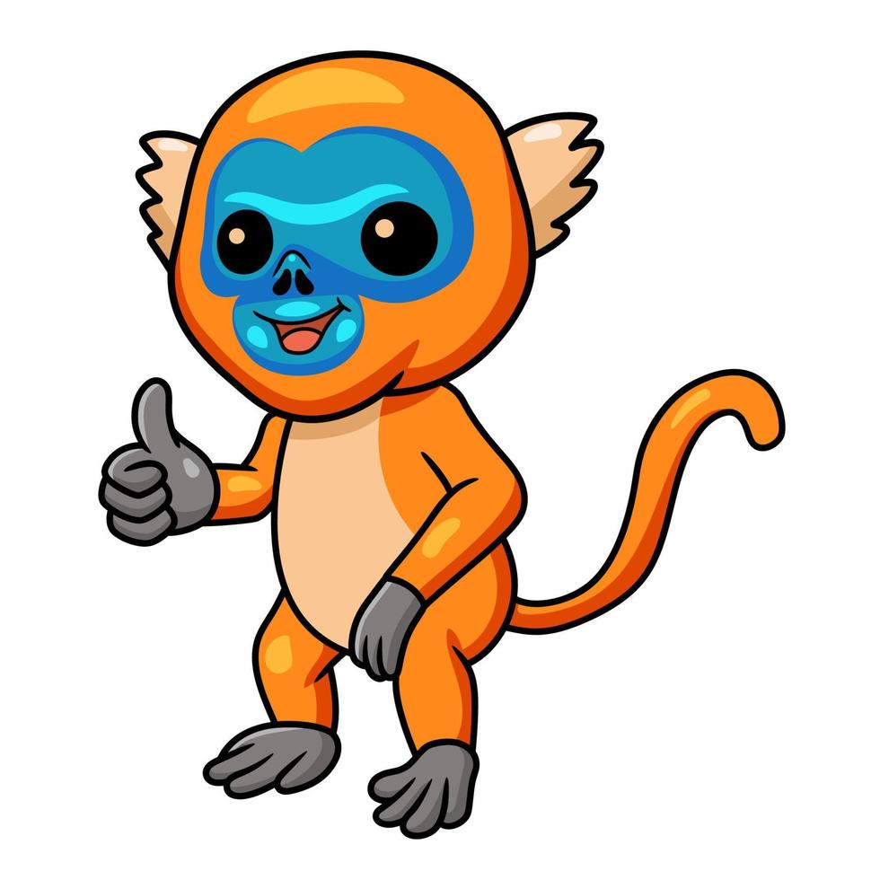 Cute little golden monkey cartoon giving thumb up vector