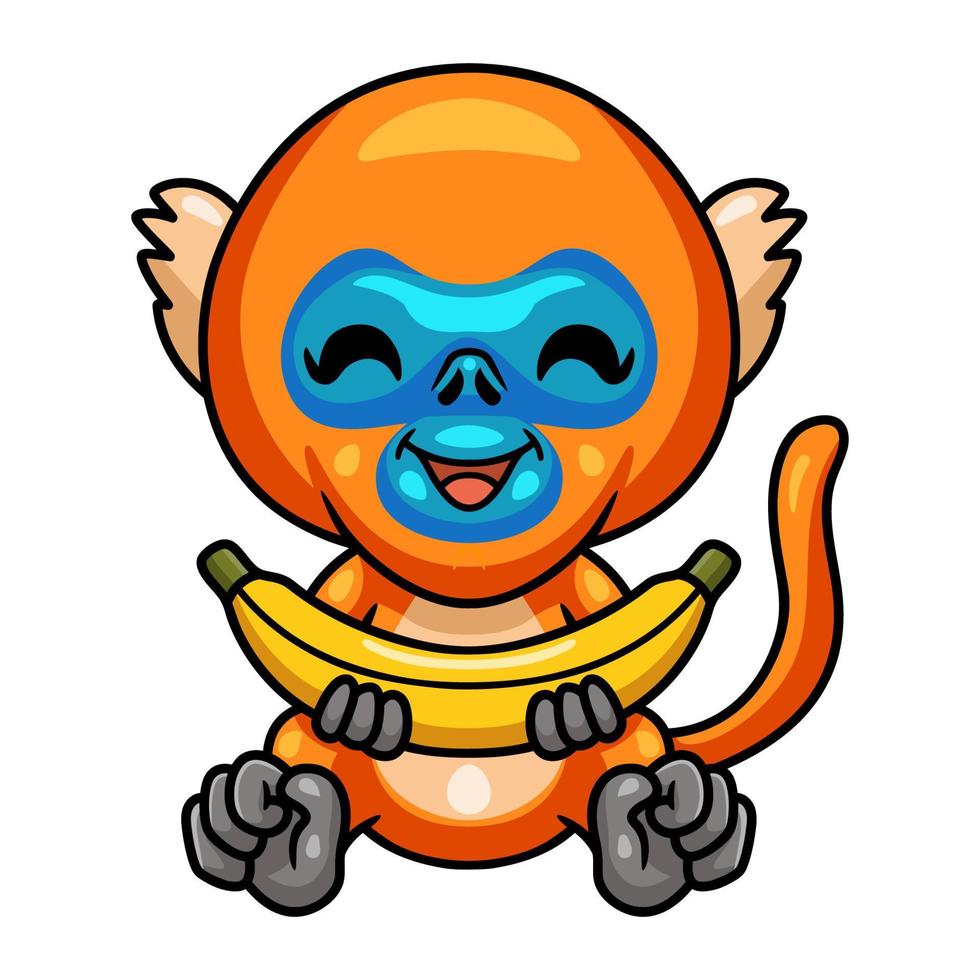 Cute little golden monkey cartoon with banana vector