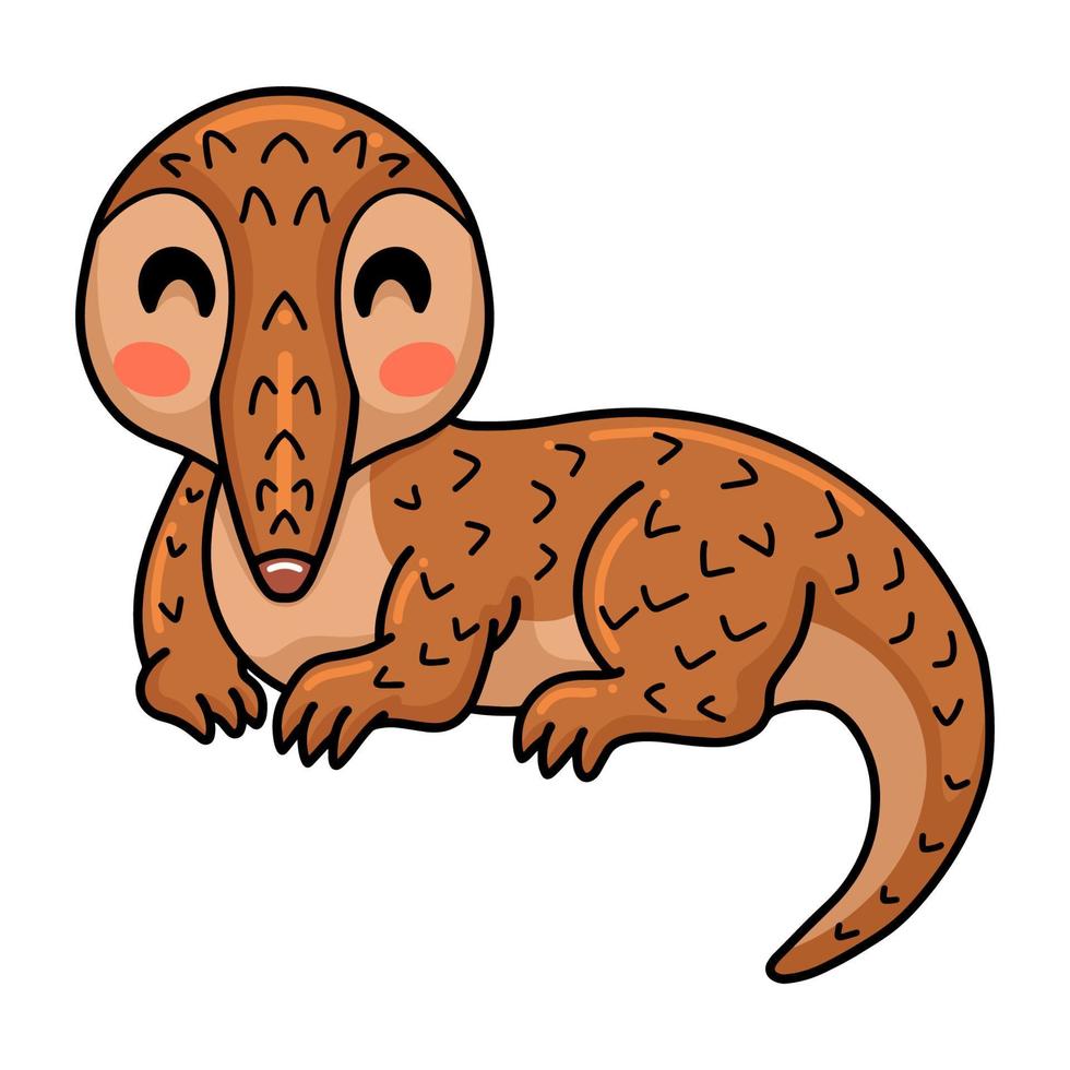 Cute little pangolin cartoon lying down vector
