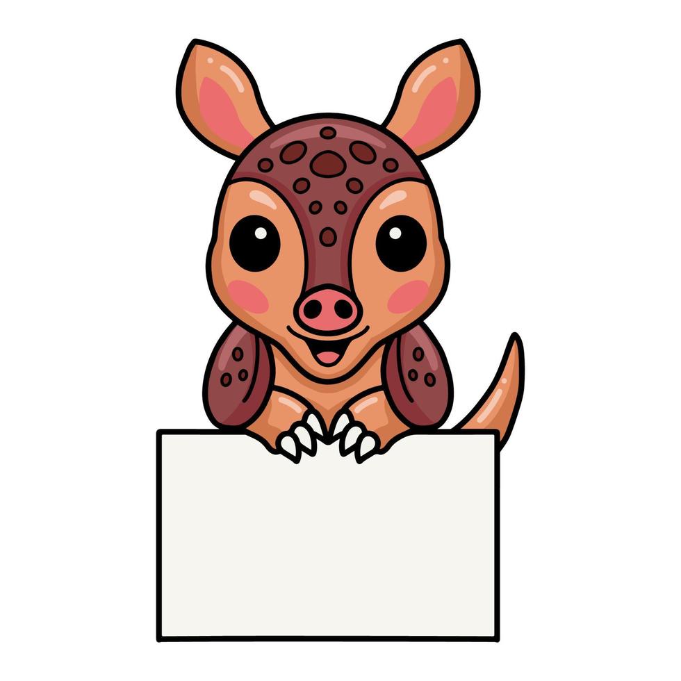 Cute little armadillo cartoon with blank sign vector
