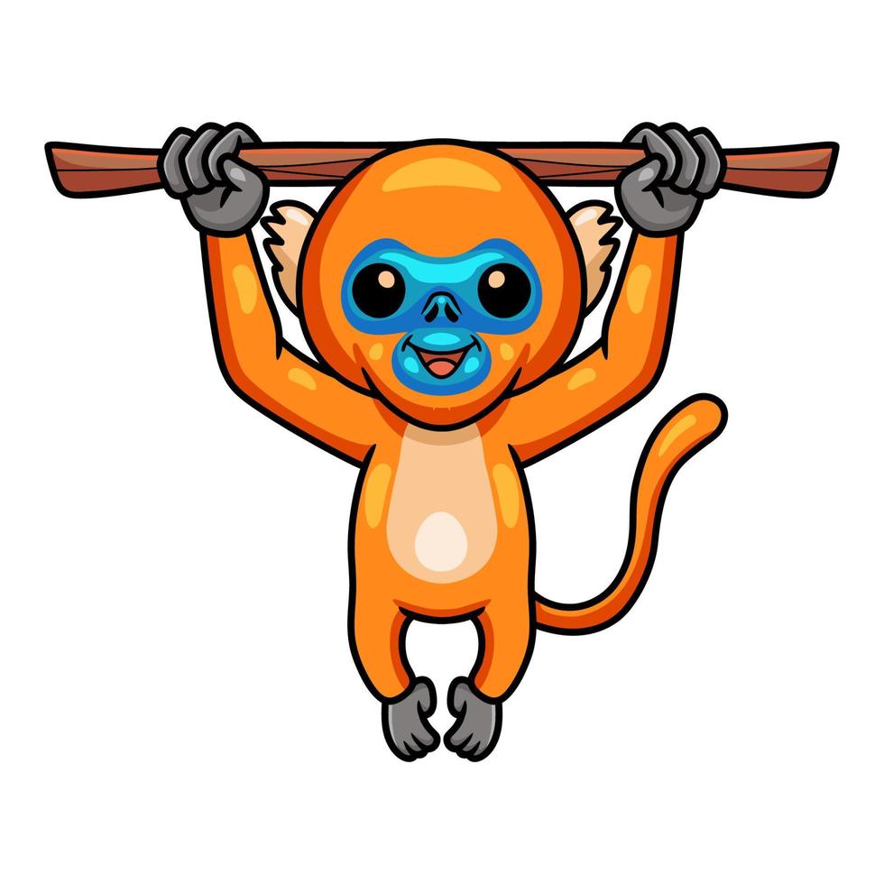 Cute little golden monkey cartoon on tree branch vector