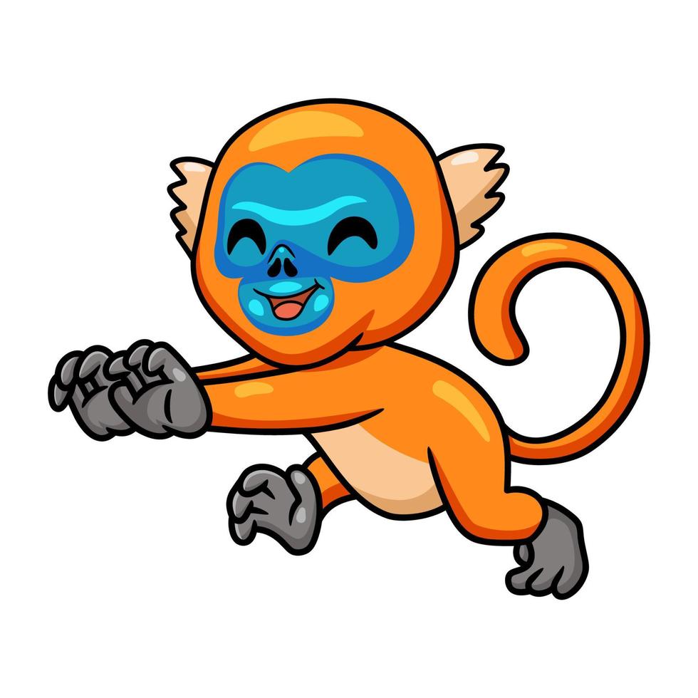 Cute little golden monkey cartoon walking vector