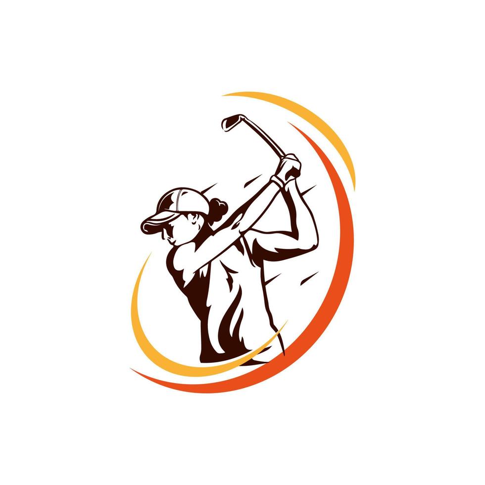 woman golf club logo. golf training logo design template vector