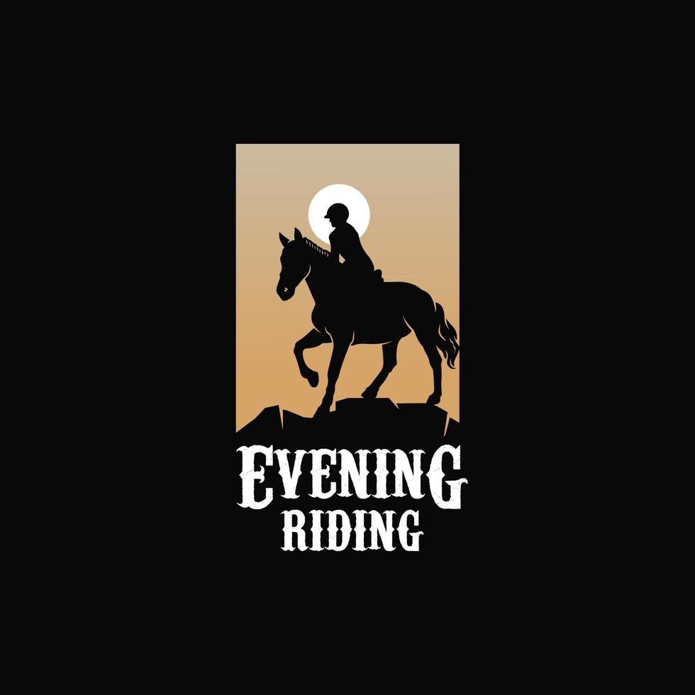 horse rider logo. horse riding in the evening background logo design template. t-shirt design vector