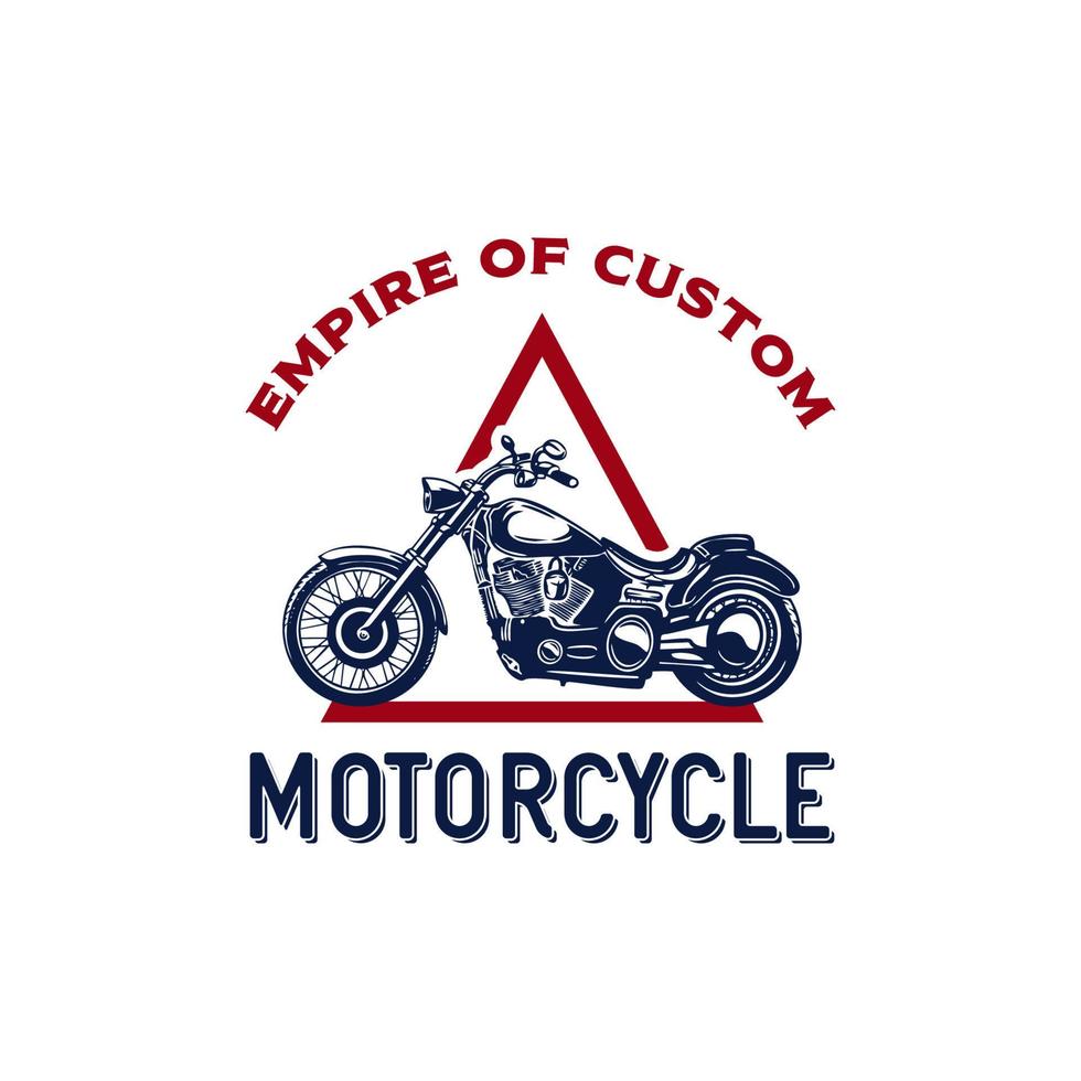 Custom motorcycle label in vintage style with inscription and motorbike with white background isolated vector illustration logo design template