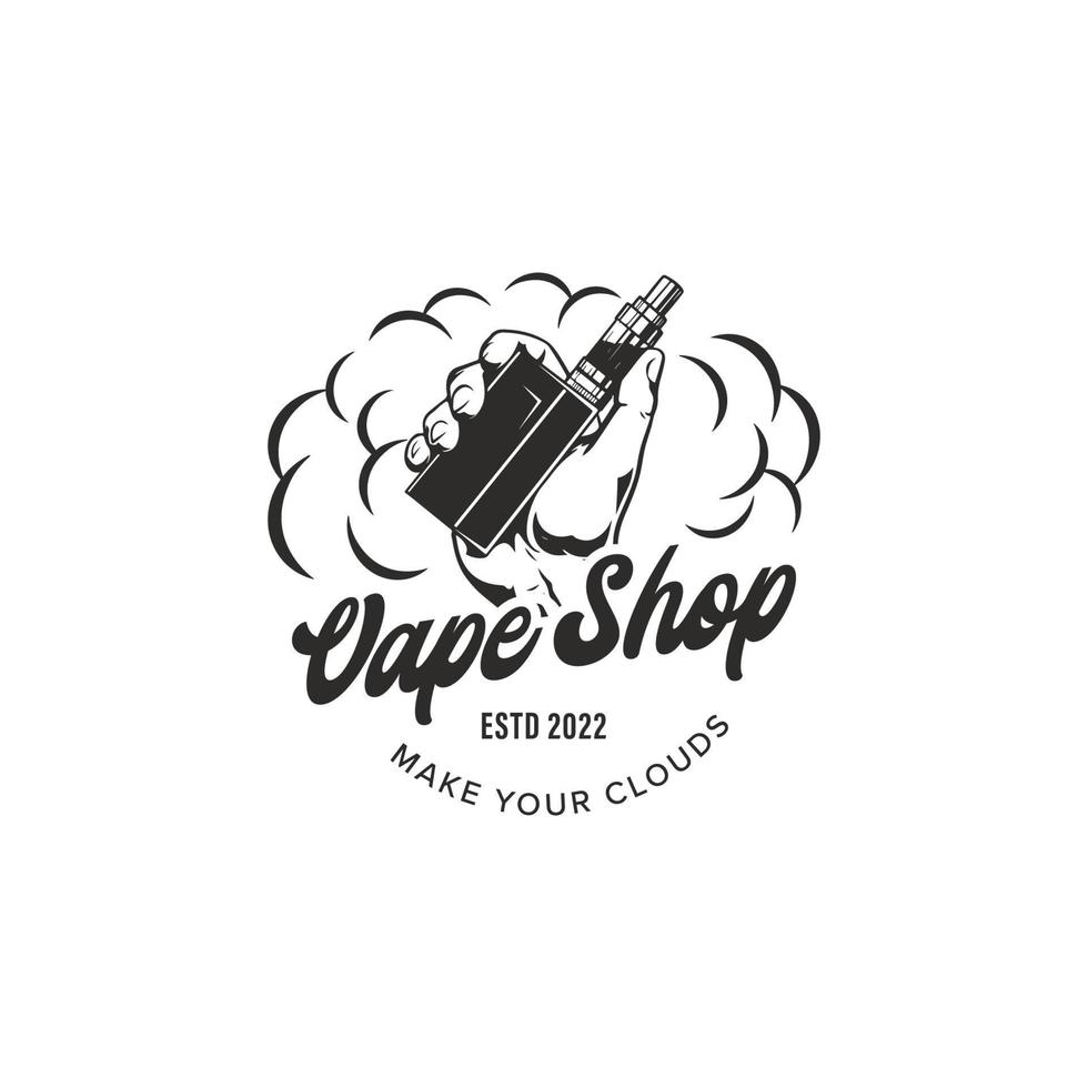 Retro hand holding vapor logo. smoking electronic cigarettes logo design template vector