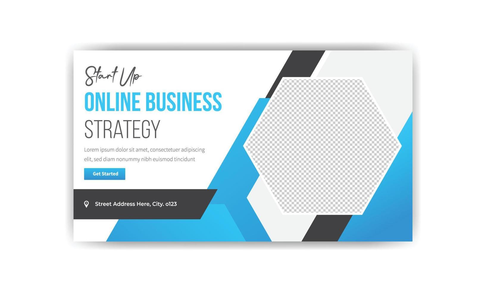 diseño de plantilla de banner en miniatura de estrategia empresarial en línea de inicio, plantilla de banner creativo vector