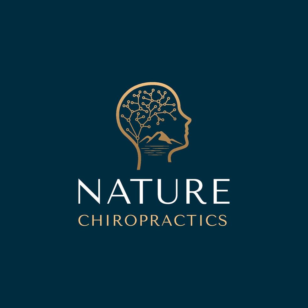 Nature head chiropractics logo. neuron psychology logo design template vector