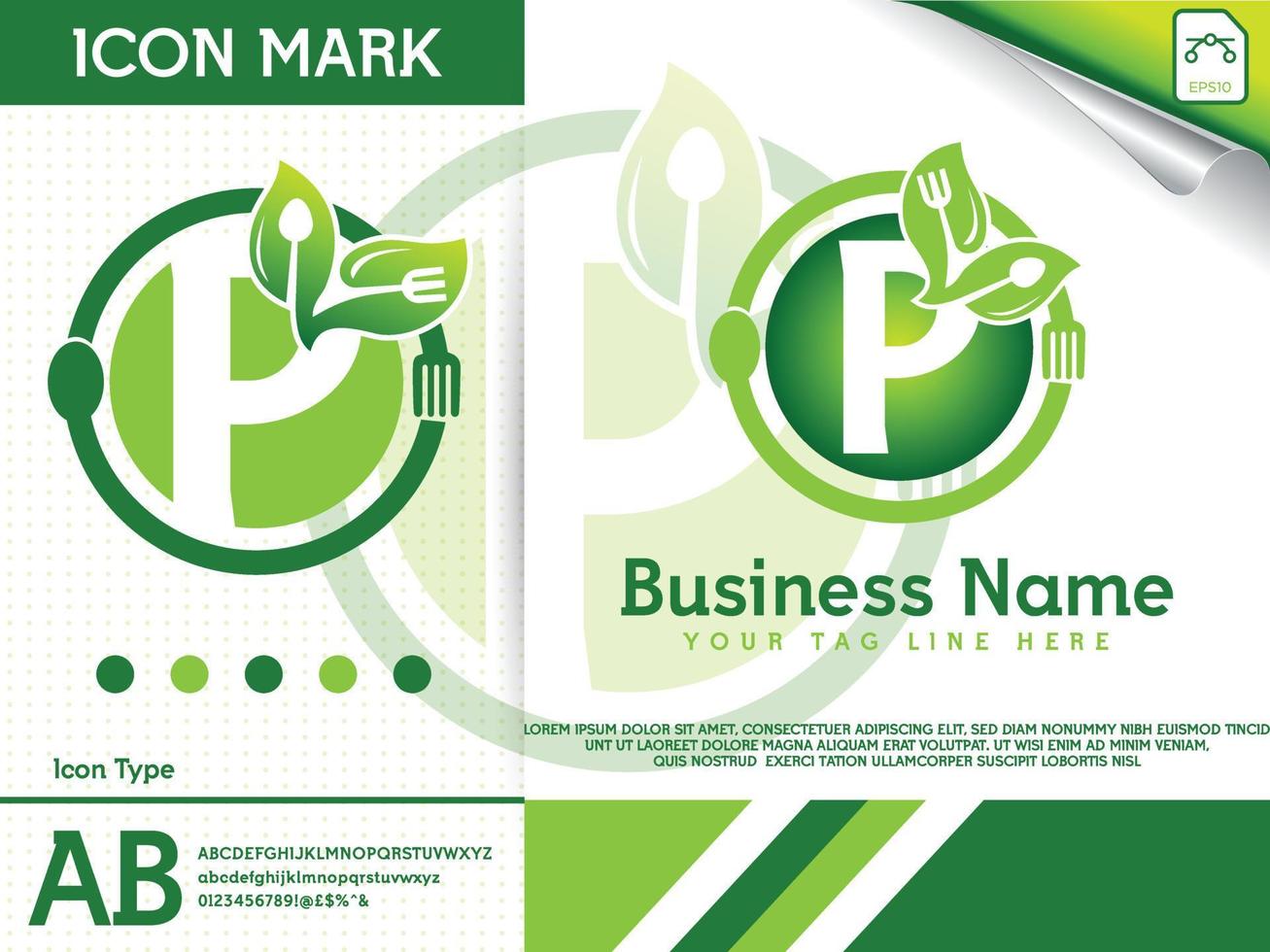 Spoon and fork restaurant letter P logo template vector