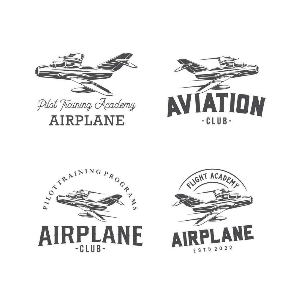 Collection of Aircraft academy logo. Plane pilot school and training logo design templatep vector