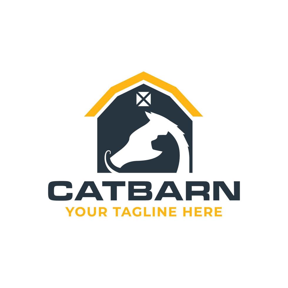 plantilla de diseño de logotipo de granero de gatos y caballos vector