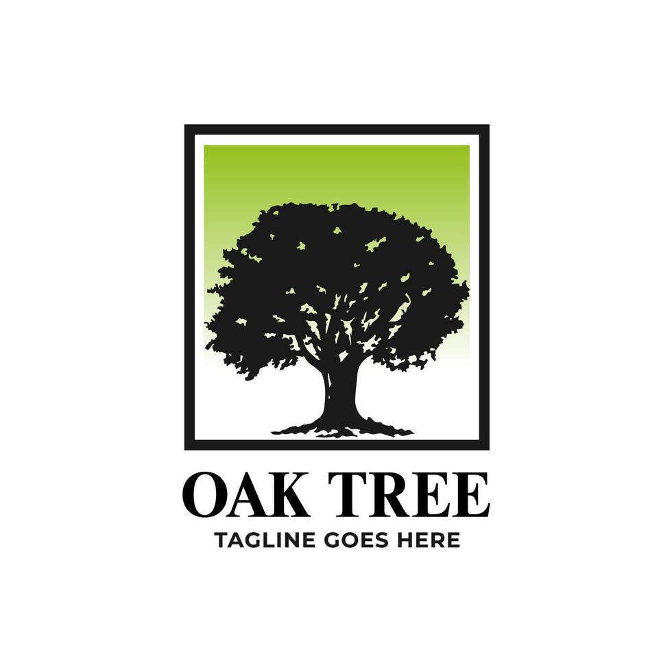 Oak tree with green background logo design template vector