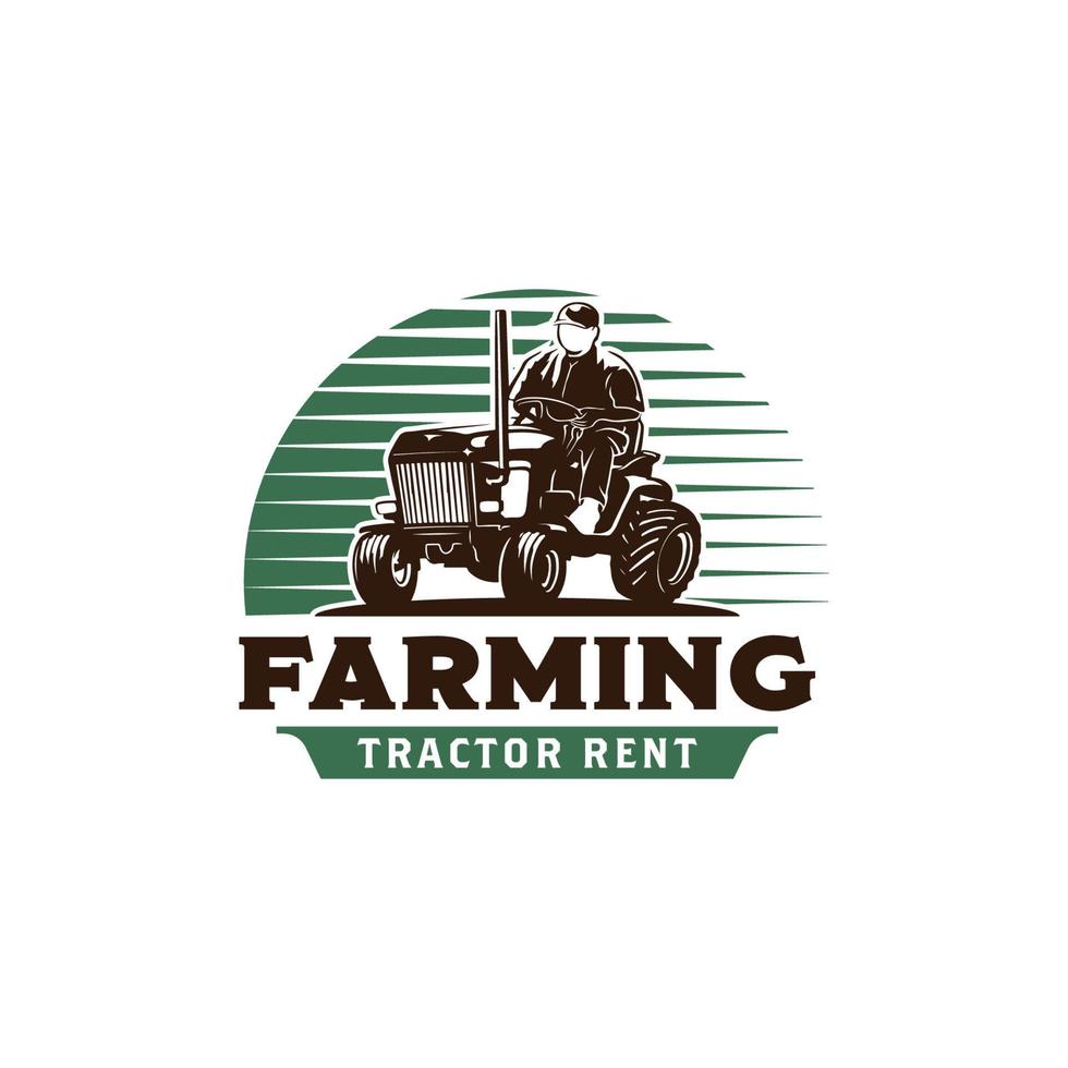 un hombre conduciendo el logo del tractor. plantilla de diseño de logotipo de máquina agrícola agrícola vector