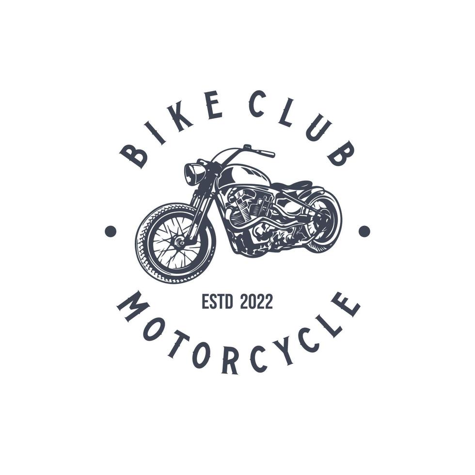 etiqueta de motocicleta personalizada en estilo vintage con inscripción y moto. club de motocicletas o bicicletas con plantilla de diseño de logotipo de ilustración vectorial aislada de fondo blanco vector