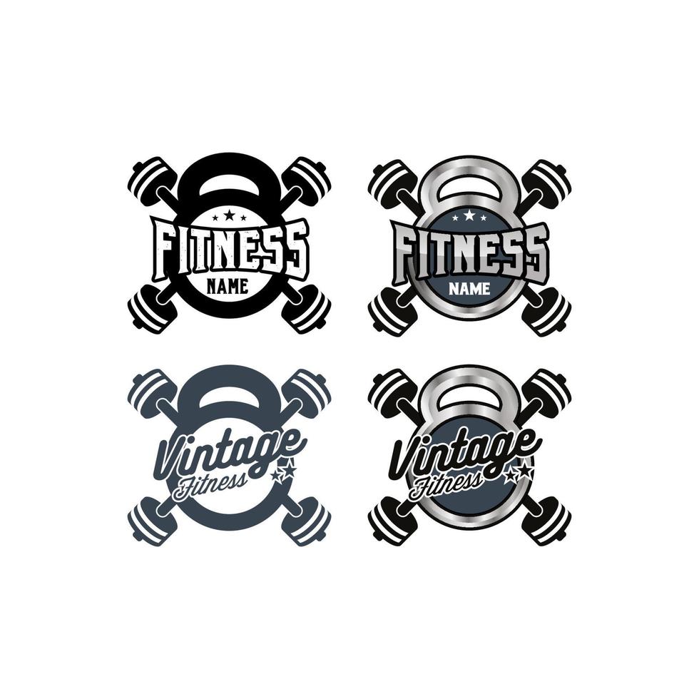 fitness barbel badge logo set design template with white background vector