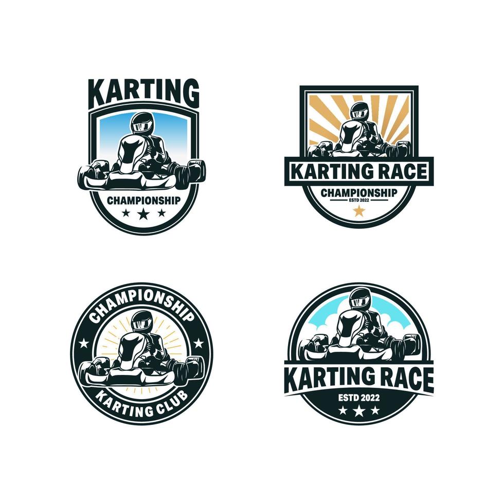 Kart Racing Emblems Logo Vector illustration. Kart racer with helmet logo design template