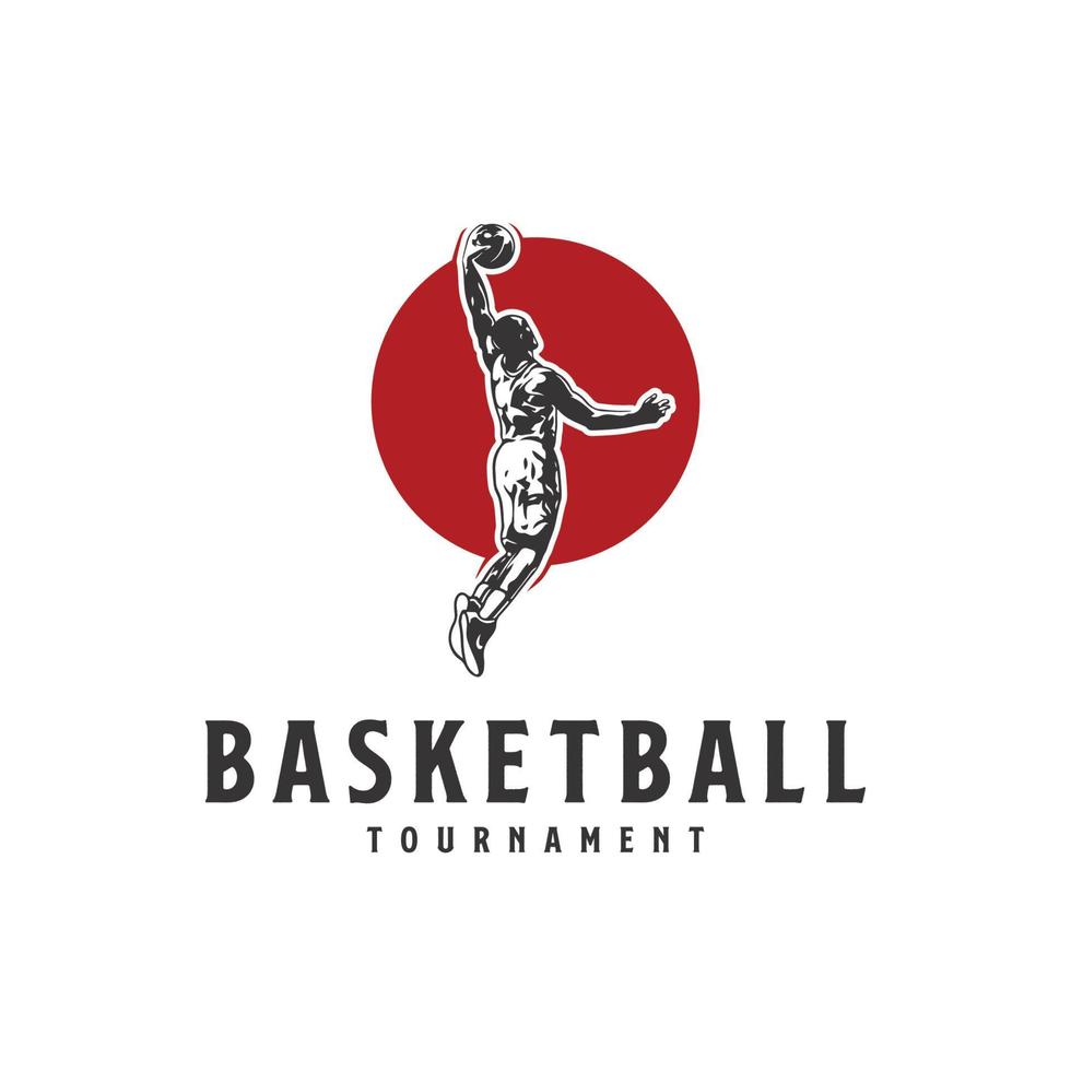plantilla de vector de logotipo de silueta de deporte de baloncesto. silueta de un jugador de baloncesto slam dunk vector