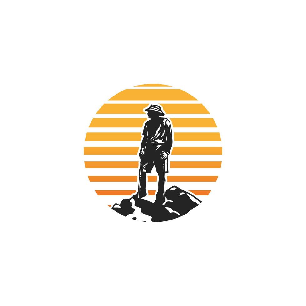 a man hiking mountain peak logo. adventure hikers logo design template vector