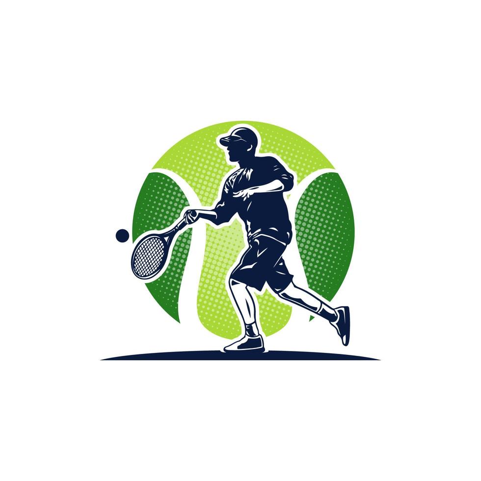 silueta jugador de tenis disparar bola logotipo plantilla ilustración vector