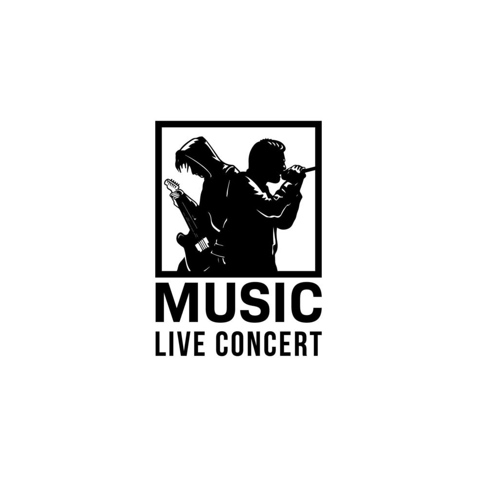 Silhouette of singer and guitar player logo. Music live concert logo design template vector