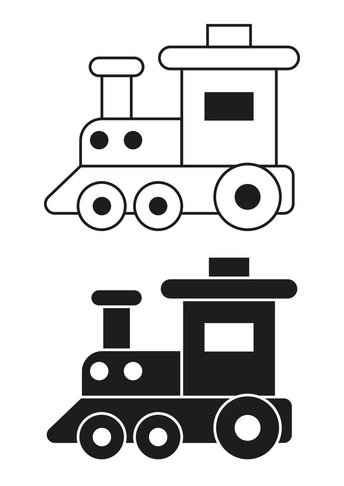 vector de diseño plano de icono de locomotora de juguete en blanco y negro