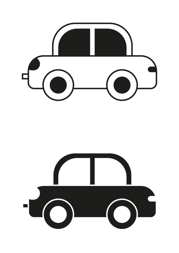 vector de diseño plano de icono de coche de juguete blanco y negro