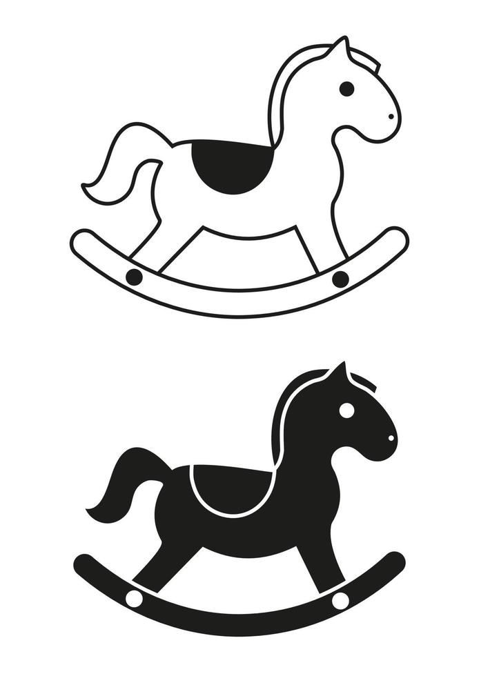 vector de diseño plano de icono de caballo de juguete blanco y negro