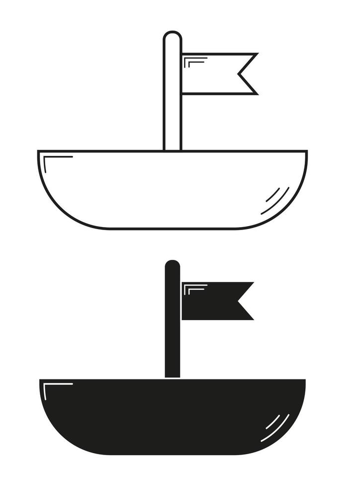 vector de diseño plano de icono de barco de juguete blanco y negro